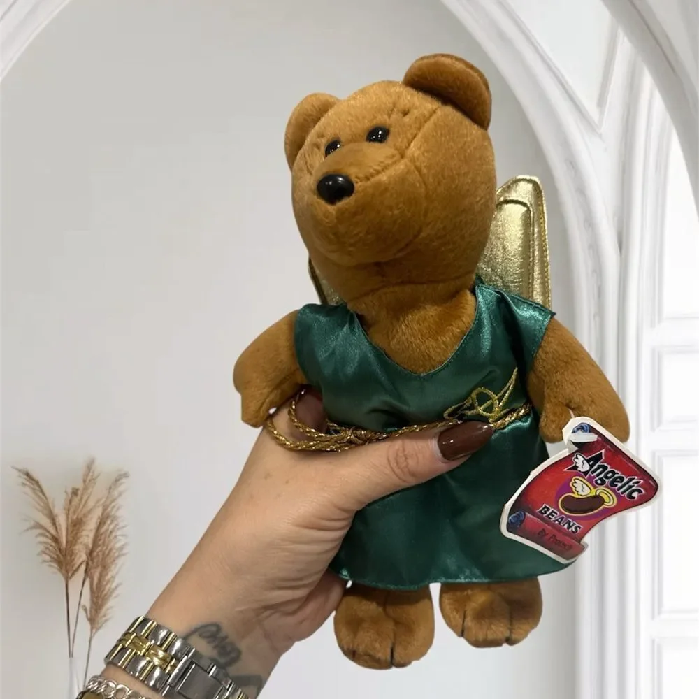 Angel Brown Bear Stuffed Animal with Green Dress NWT